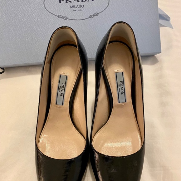 Prada Platform Shoes - Black Textured Leather - Size US 5/UK35 - Picture 4 of 10